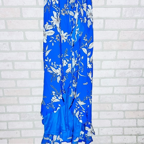 Lulu's NWT Sun Salutation Royal Blue Floral Print Ruffled Wrap Maxi Dress Size L - Picture 5 of 12